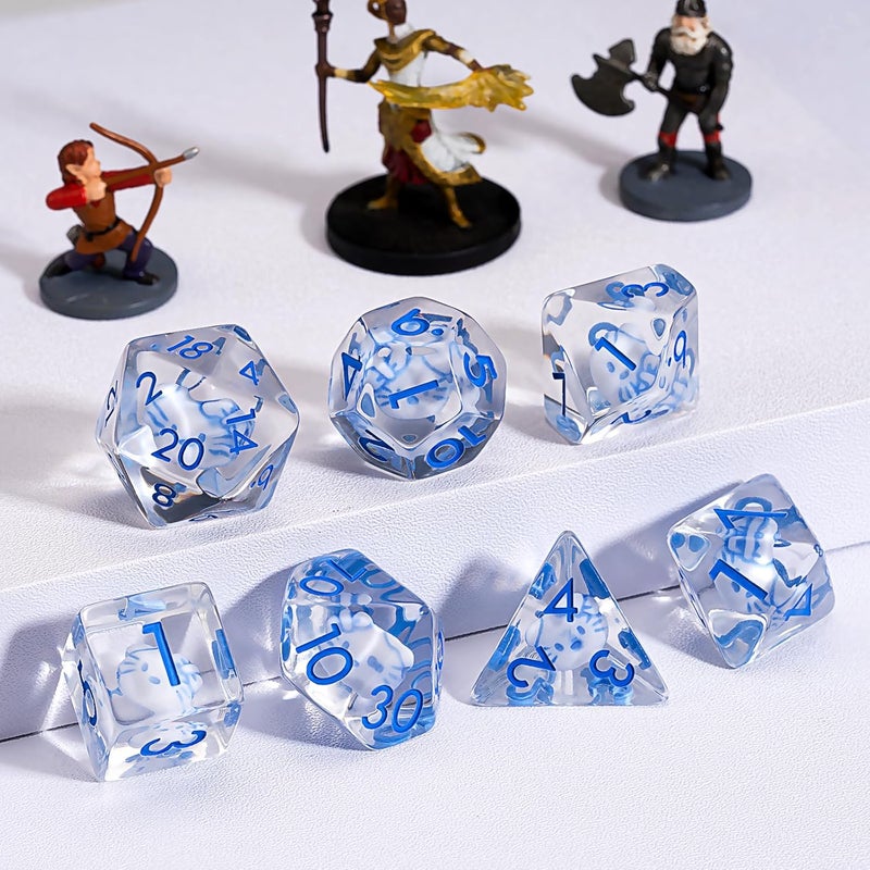 weyano Cat Resin D&D Dice Set, 7-Piece DND Polyhedral Dice (D4, D6, D8, D10, D12, D20, D%) Dungeons and Dragons Dice Set - Image 4
